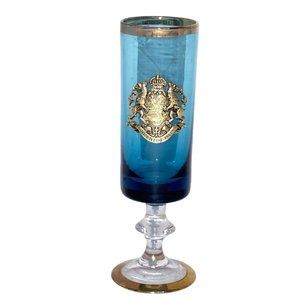 Cordial Shot Glass Aqua 24K Gold Gilt Pedastal Shield Of Arms Made In Germany